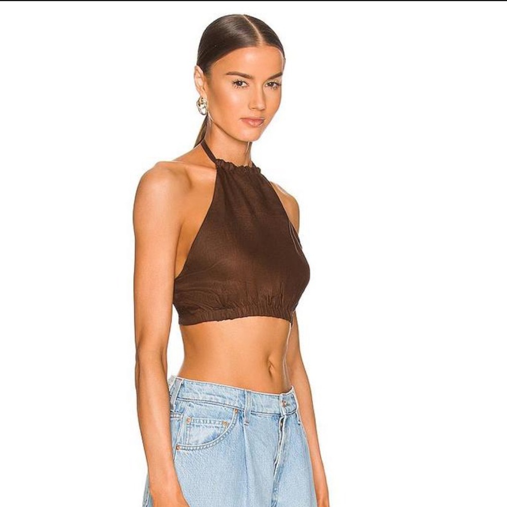 Revolve Faithfull the Brand Roccella Halter Top Chocolate Brown Linen Size M